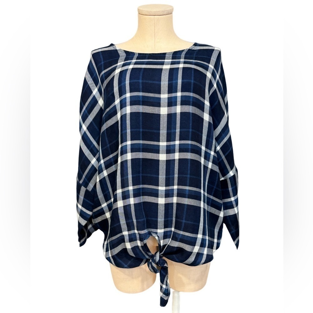 LIVERPOOL Jeans blue plaid casual boxy shirt with knotted front